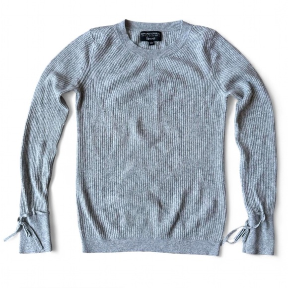Banana Republic Merino Wool Filpucci Ribbed Gray Crew Neck Sweater Small - Picture 1 of 6